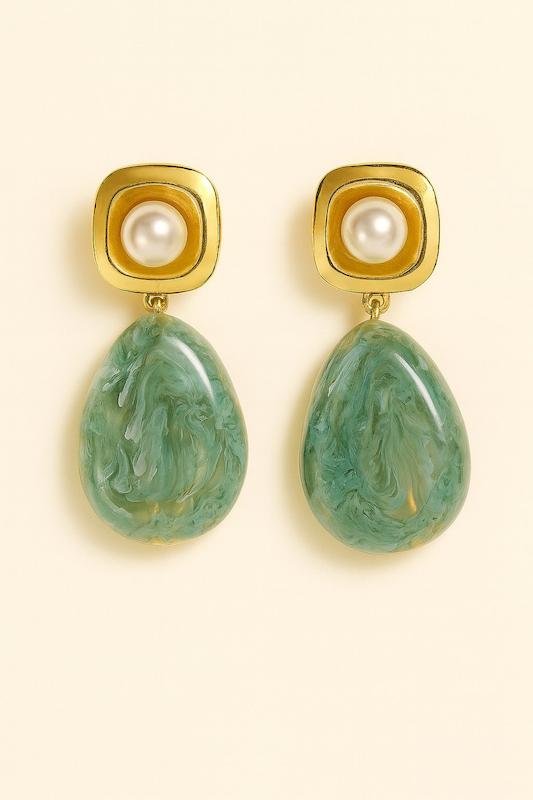 گوشواره طرح سنگ - سبز مروارید