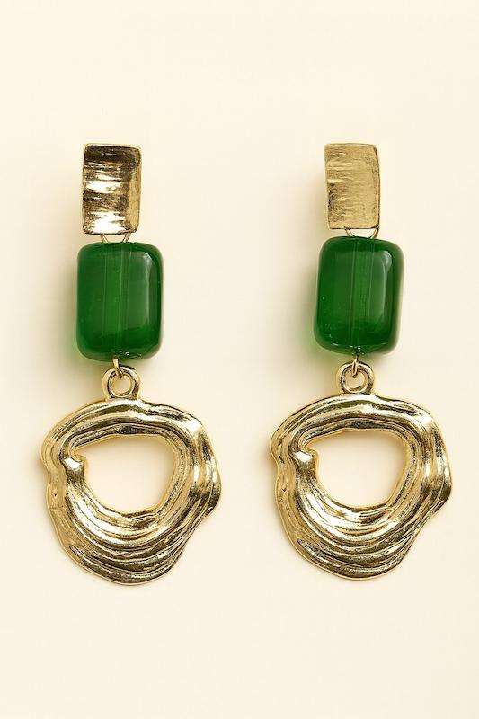 گوشواره طرح سنگ و فلز - سبز طلایی