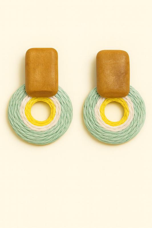 گوشواره حصیری - آبی سفید زرد