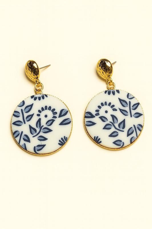 گوشواره خمیری - طرح گل آبی