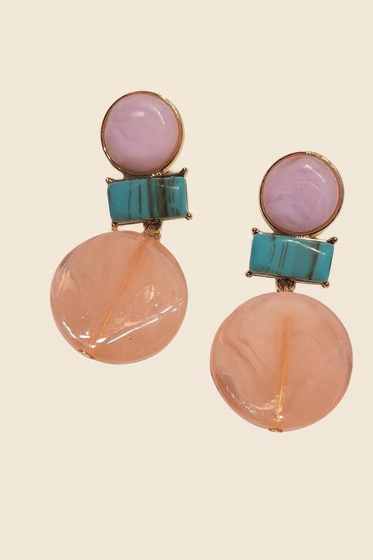 گوشواره طرح سنگ - صورتی آبی