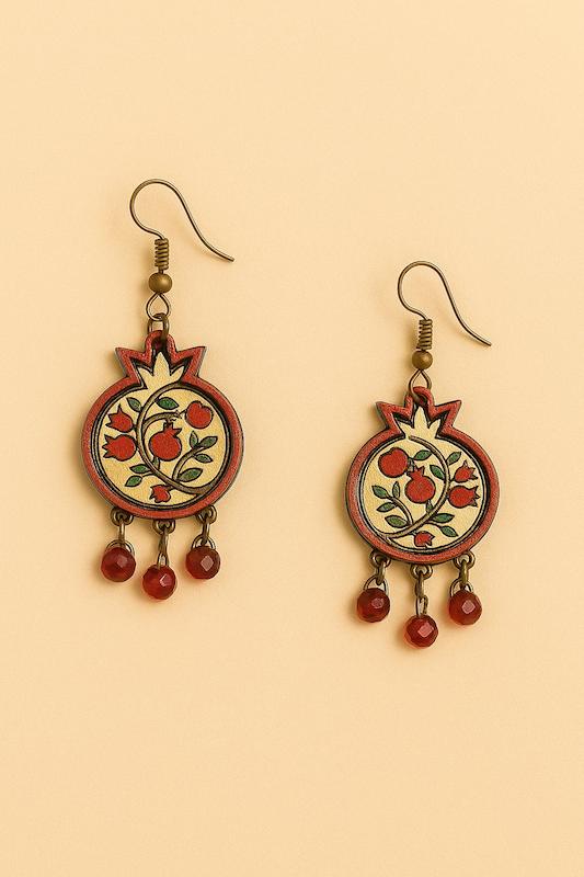 گوشواره طرح انار - قرمز کرم