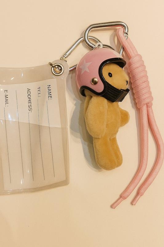 چارم بگ - طرح تدی صورتی با آی دی کارت