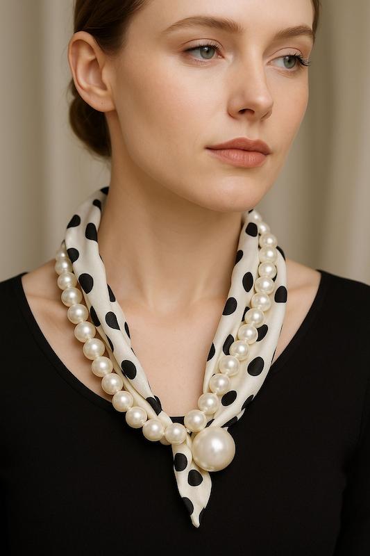 گردنبند پارچه مرواریدی - طرح خال خال