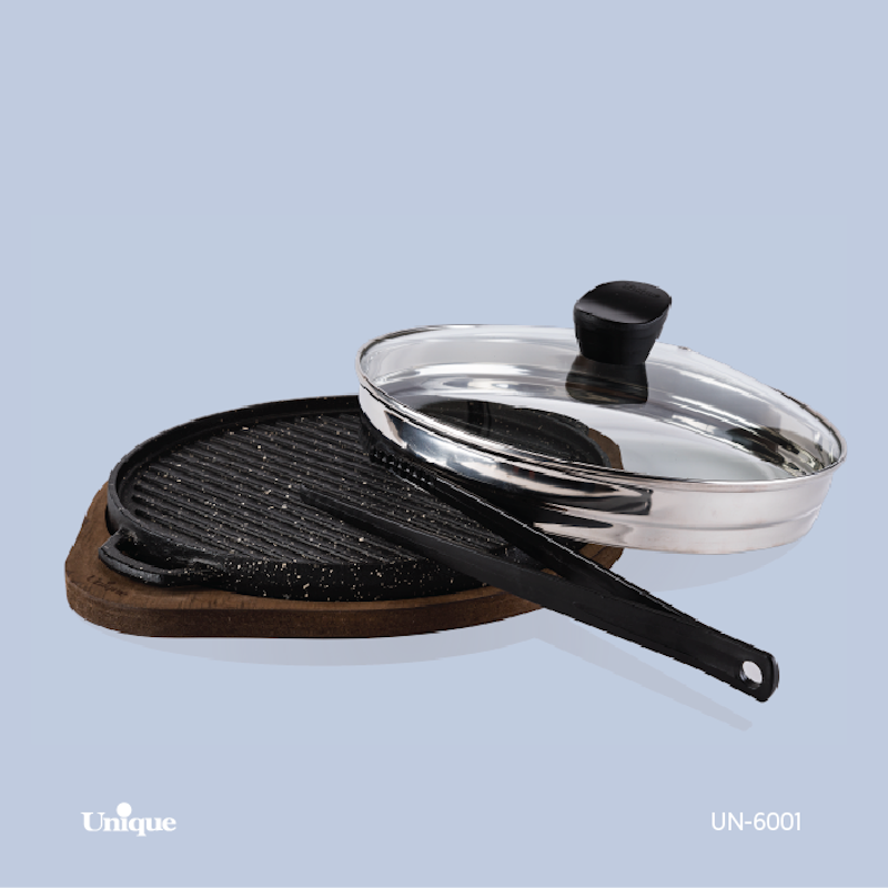 تابه گریل چدن گرد بزرگ با چوب یونیک UN-6001