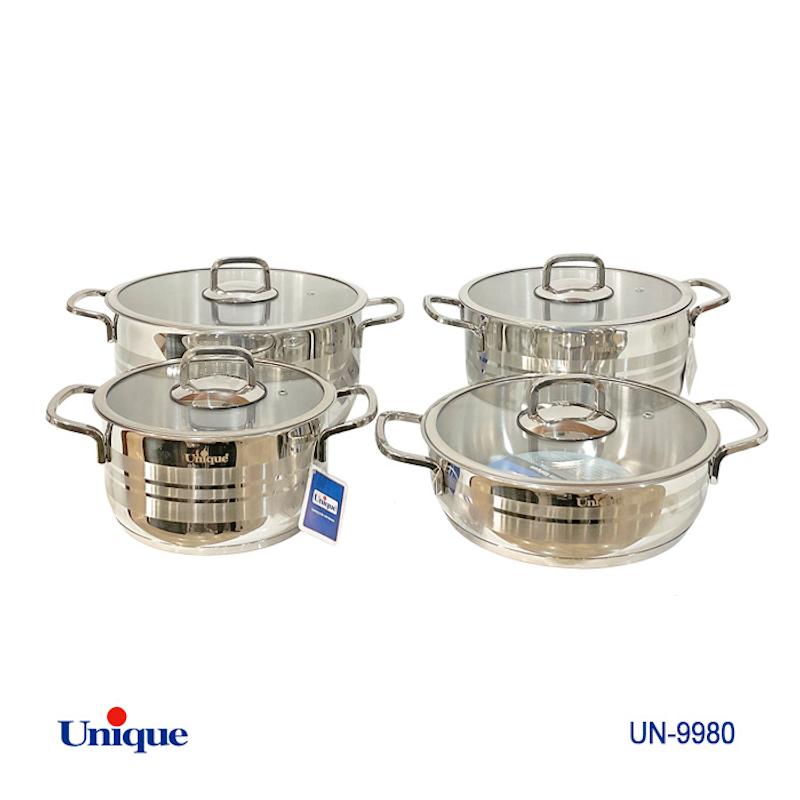 ست قابلمه 8 پارچه استیل درب فلت(جدید) یونیک UN-9980