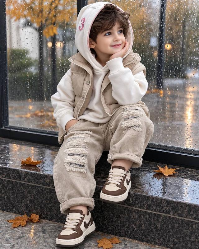 شلوار کرمی زاپ دار
