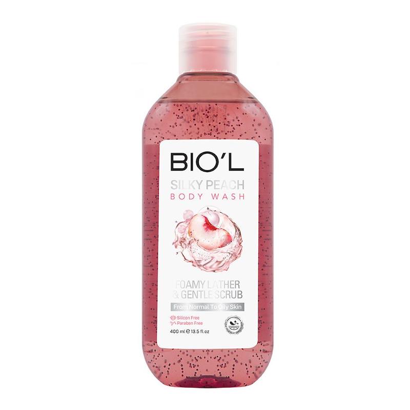 بیول شامپو بدن ژلی سیلکی پیچ حاوی اسکراب حجم 400 میلی لیتر Biol Silky Peach Gel Body Wash With Scrub 400 ml