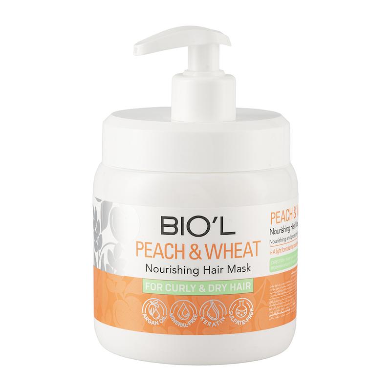  ماسک مو هلو و گندم بیول مخصوص موهای فر و خشک500 میل | Biol Peach Wheat Nourishing Hair Mask