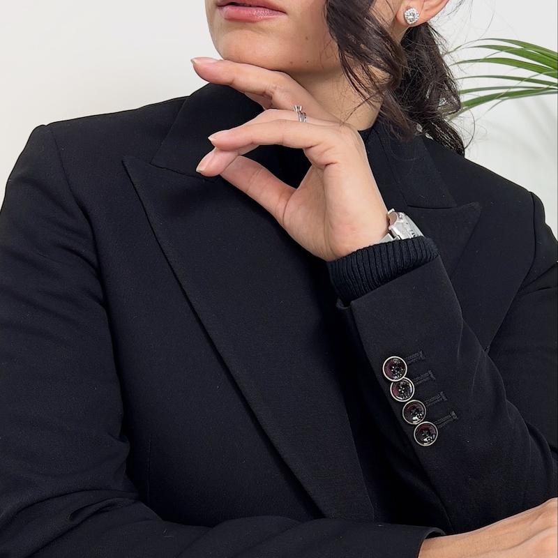 کت و شلوار زنانه مشکی Diamond کد M92، قیمت کت و شلوار، خرید کت و شلوار اداری زنانه، خرید کت و شلوار رسمی، کت و شلوار کرپ گاباردین