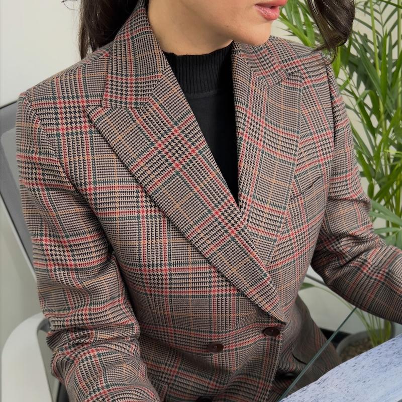 کت پشمی چهارخونه زنانه، کت تک پشمی، کت پاییزه زنانه