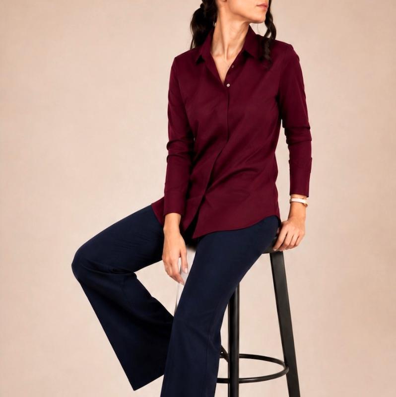 شومیز بیسیک Burgundy زرشکی M160، شومیز زنانه، شومیز زیر کتی، شومیز برای استایل های کژوال، شومیز دخترانه، شومیز slim fit، شومیز یقه کلاسیک