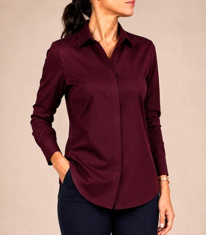 شومیز بیسیک Burgundy زرشکی M160، شومیز زنانه، شومیز زیر کتی، شومیز برای استایل های کژوال، شومیز دخترانه، شومیز slim fit، شومیز یقه کلاسیک