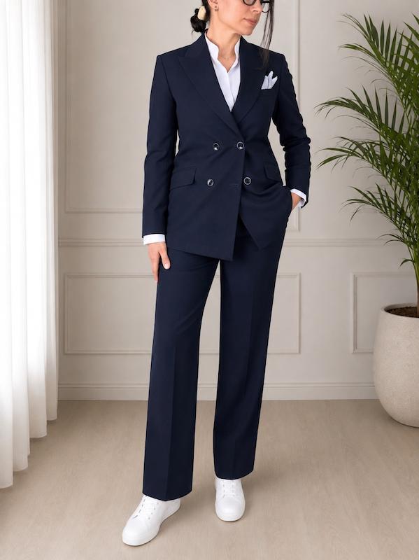 کت و شلوار زنانه سرمه ای ترک Deep Navy کد M123، کت و شلوار رسمی زنانه، کت و شلوار اداری زنانه، کت و شلوار فاستونی زنانه