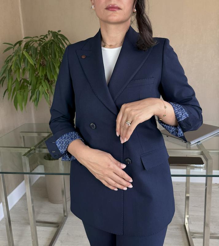کت و شلوار زنانه سرمه ای Navy کد M165، پارچه ترک، کت و شلوار زنانه یا پارچه ترک، کت و شلوار سرمه ای زنانه