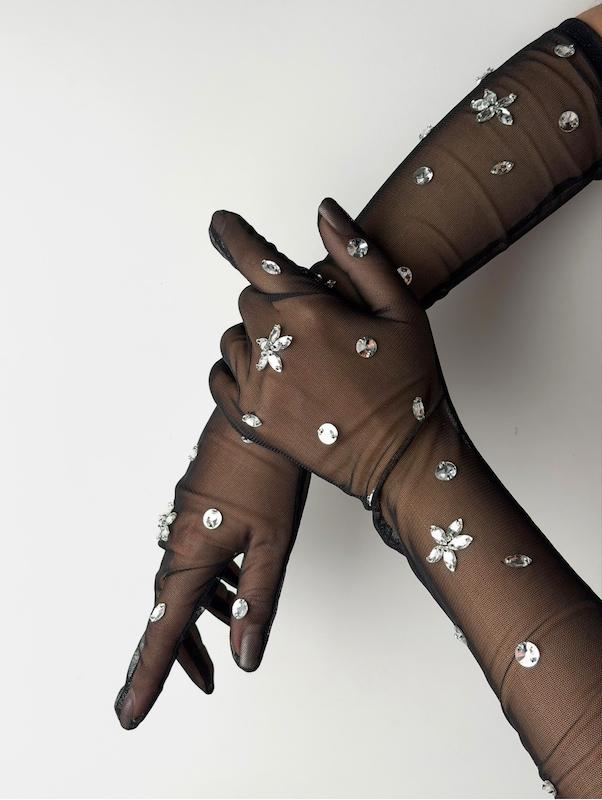 دستكش سنگدوزي نقره اي