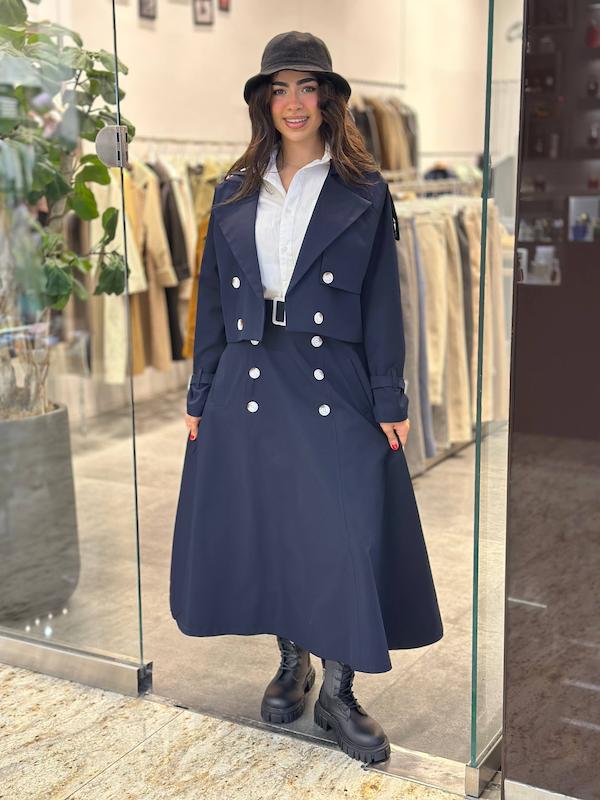 ست بارانی کراپ و دامن