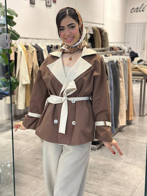 ترنچ کت یقه دو رنگ