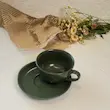 فنجان نعلبکی سرامیکی رنگ زیتونی ۳۵۰ میل و 300 میل