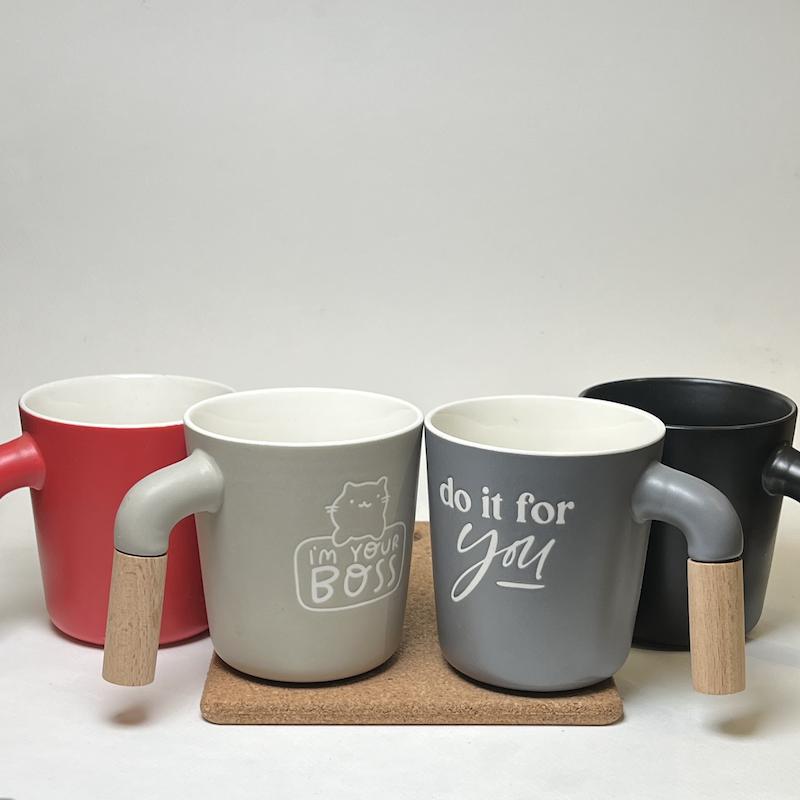 ماگ سرامیکی دسته چوبی 10044