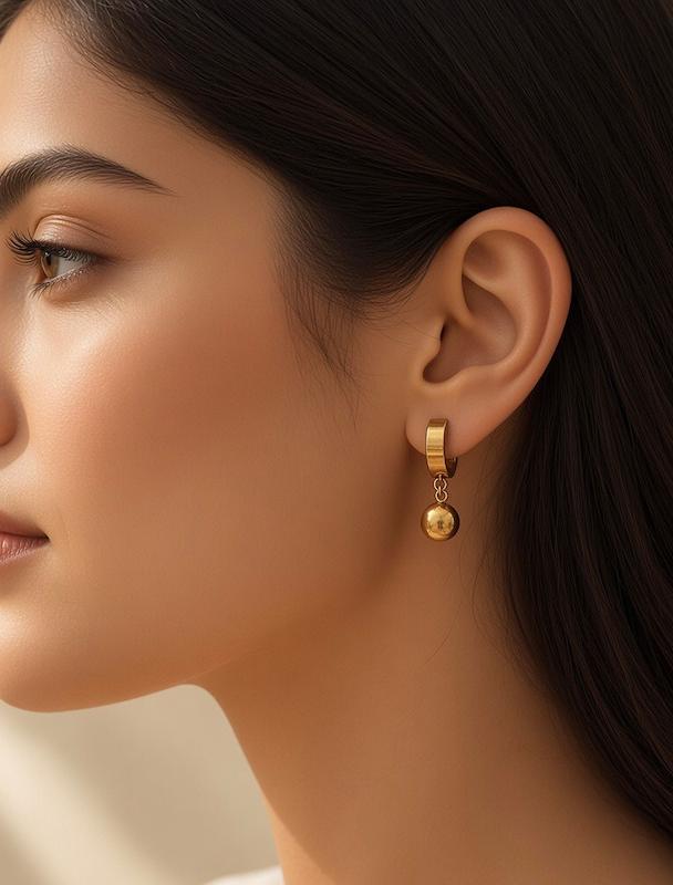 گوشواره حلقه ای پهن با اویز گوی استیل