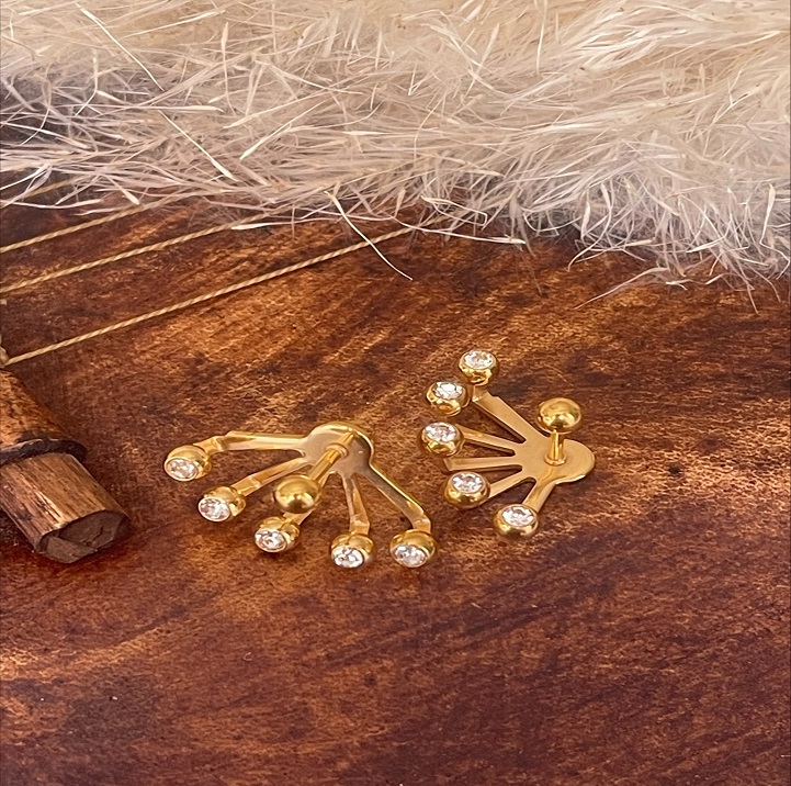 پیرسینگ گوش پنج پر نگینی (یک عدد)