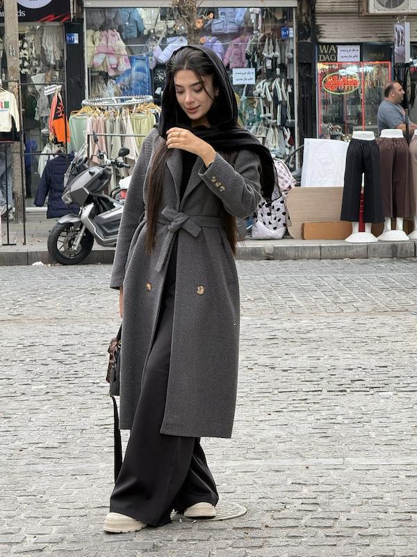 پالتو چهار دکمه کمربندار 17355