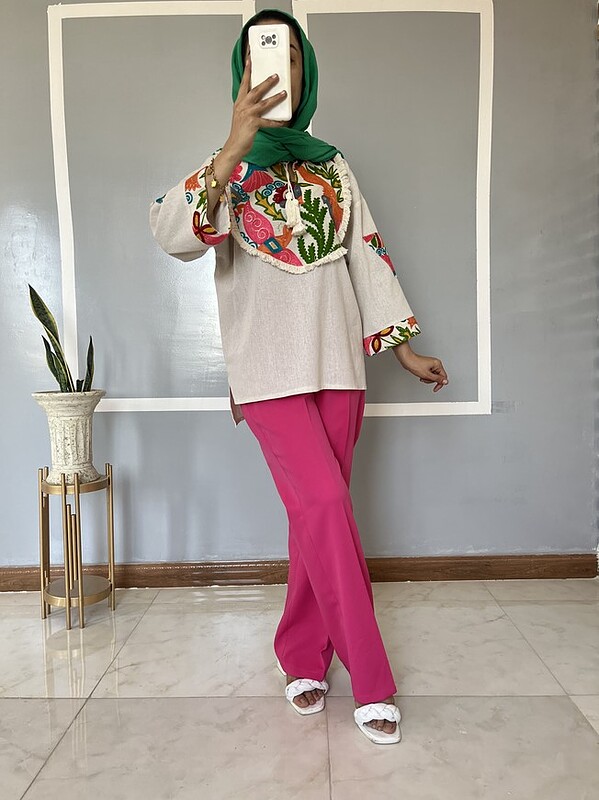  شومیز گلدوزی لینن مدل راشل کد 7393