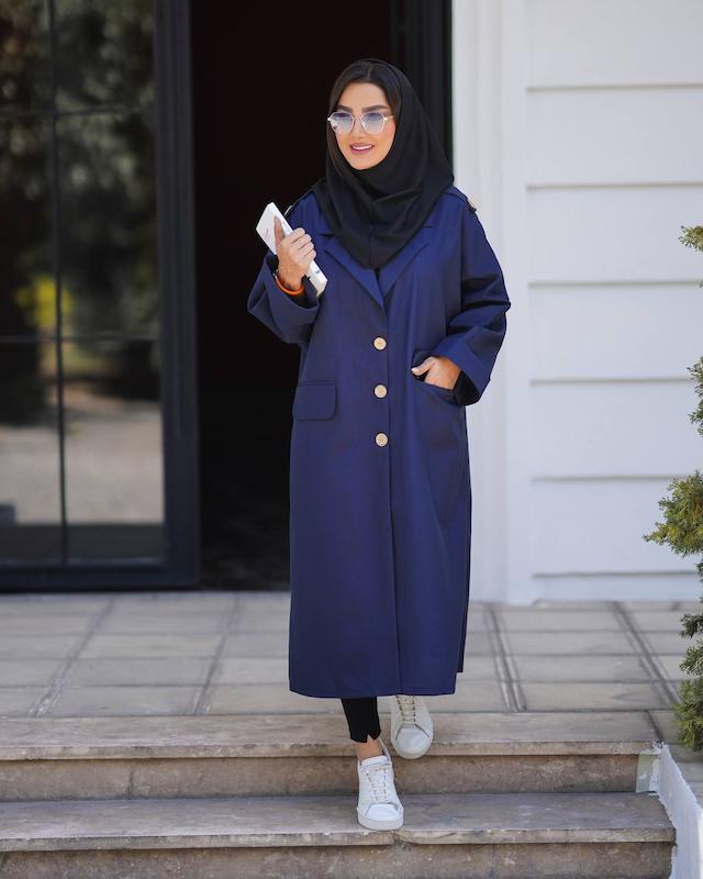 مانتو بلند دکمه چوبی 
