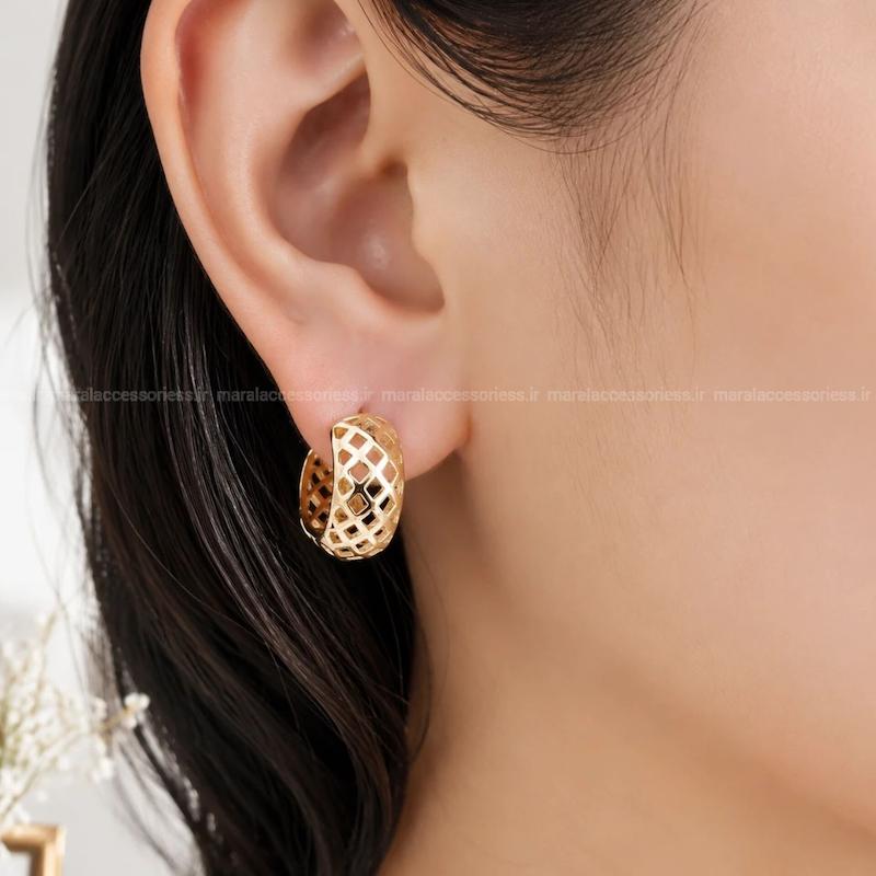 گوشواره زنانه ژوپینگ مدل حصیری طلایی – کد 1118