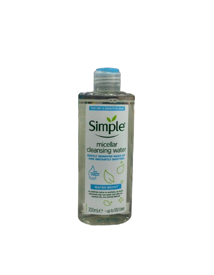 میسلار واتر سیمپل آرایش پاک کن برای پوست خشک و حساس 200 میلی Simple micellar cleansing water for dry & sensitive skin