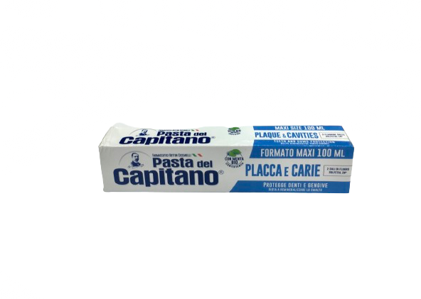 خمیر دندان ضد لک و پوسیدگی دندان کاپیتانو با2 نمک فلوئور سولفات روی 100 گرمی pasta del capitano placca e carie 2 sali di fluoro sulfeatal zn