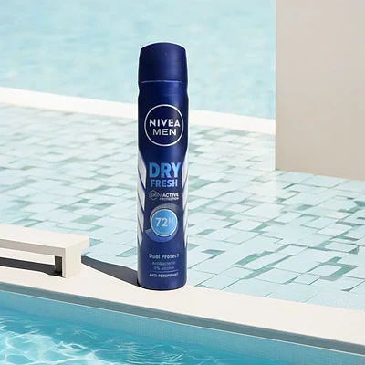 اسپری مردانه نیوا مدل dry fresh ضد تعریق و آنتی باکتریال نیوا  200 میلی NIVEA MEN dry fresh skin active protection 72h dual protect