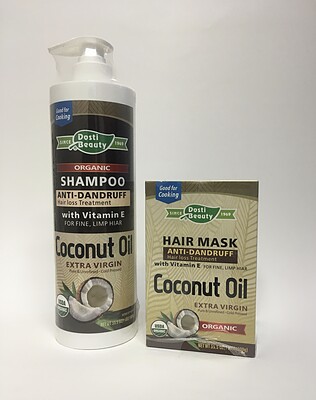 شامپو و ماسک موی ضد شوره سر و درمان ریزش مو داستی بیوتی با روغن نارگیل 1000 گرمی Dosti beauty organic shampoo & mask anti-dandruff coconut oil extra virgin