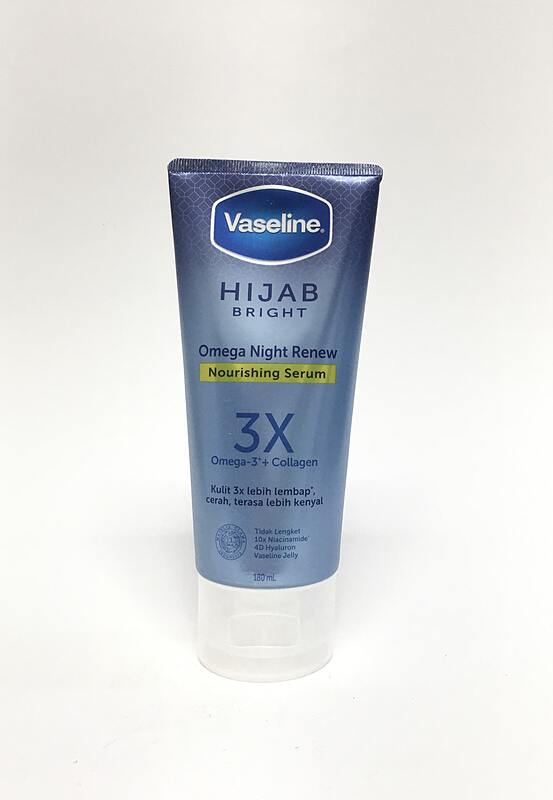 سرم مغذی و مرطوب کننده بدن وازلین نایت حجاب با امگا X3 و کلاژن 180 گرمی Vaseline hijab bright omega night renew nourishing serum