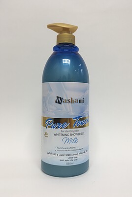 ژل دوش سفید کننده واشامی شفاف کننده پوست با شیر 1380 میلی Washami pure touch whitening shower gel for clarifying skin with milk