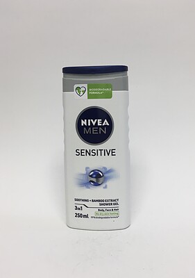 شامپوی تسکین دهنده 3 در 1 مردانه نیوا با عصاره بامبو برای پوست حساس 250 میلی NIVEA MEN sensitive shower gel soothing + bamboo extract 