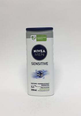 شامپوی تسکین دهنده 3 در 1 مردانه نیوا با عصاره بامبو برای پوست حساس 250 میلی NIVEA MEN sensitive shower gel soothing + bamboo extract 