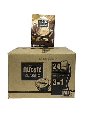 کافی میکس علی کافی 3 در 1 کلاسیک عمده کارتن 24 بسته ( هربسته 20 ساشه 20 گرمی) Alicafe classic instant coffee 3 in 1