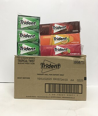 آدامس تریدنت اصلی عمده کارتن (12*12) در طعم های مختلف Trident gum