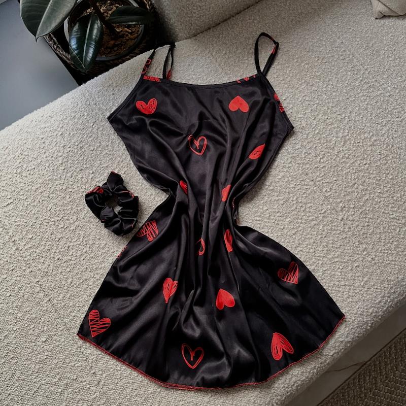 لباس خواب ساتن قلبی