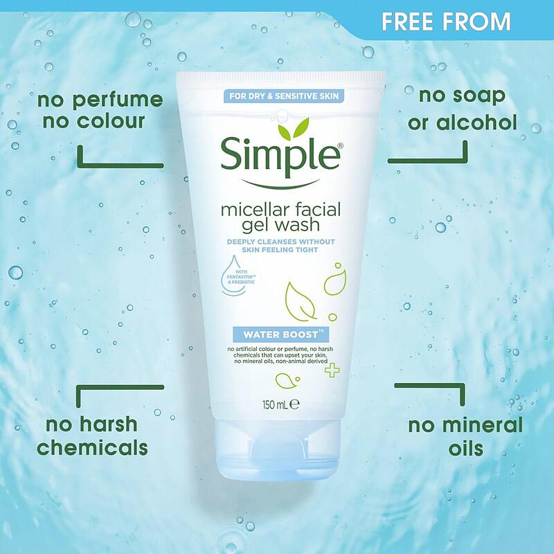 ژل شستشوی صورت سیمپل مناسب پوست خشک مدل میسلار ژل واش حجم 150 میلی Simple Micellar Facial Gel Wash