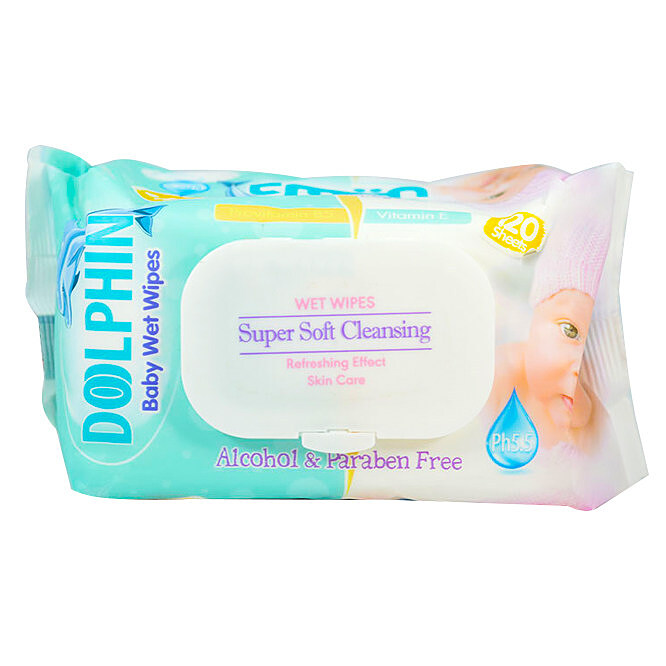 دستمال مرطوب کودک دلفین Dolphin مدل Super Soft (بسیار نرم) بسته 120 عددی