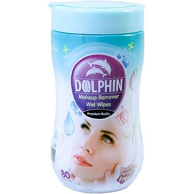 دستمال مرطوب پاک کننده آرایش دلفین بسته 80 عددی