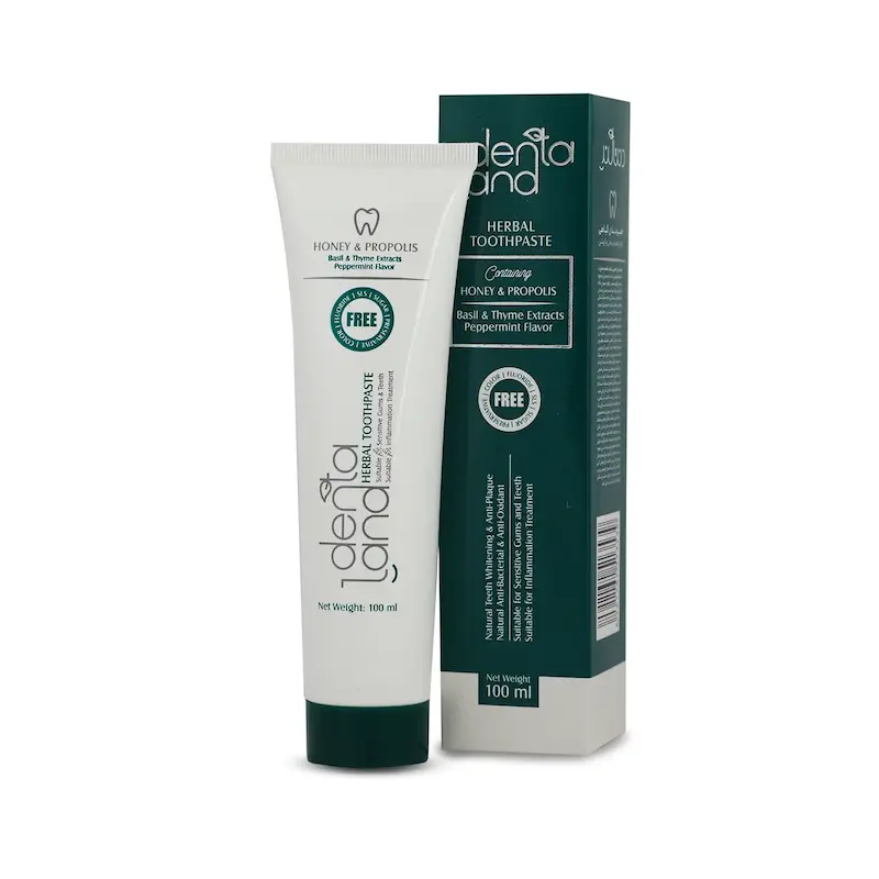 خمیردندان گیاهی دنتالند حاوی عصاره ریحان و آویشن با طعم نعناع