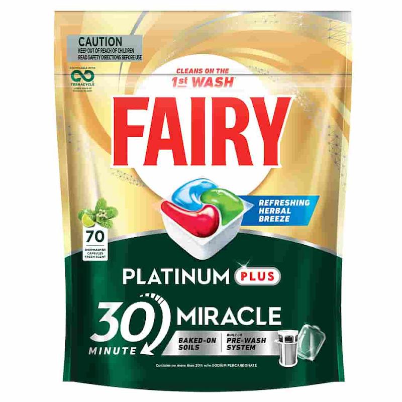 قرص ماشین ظرفشویی فیری مدل پلاتینیوم پلاس میراکل بسته 70 عددی