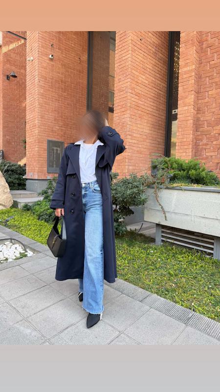 ترنچ کت بلند سرمه ای