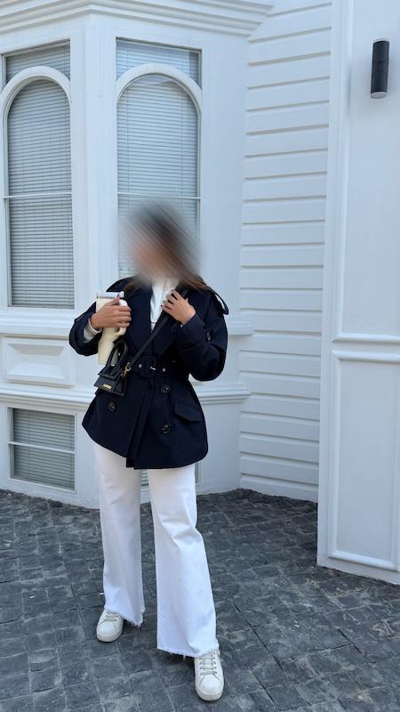 ترنچ کت کوتاه سرمه ای