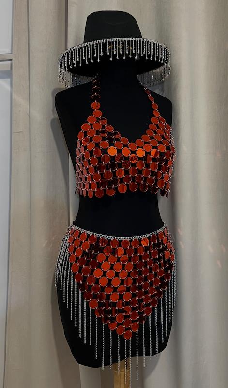 ست تاپ و دامن پلکسی قرمز