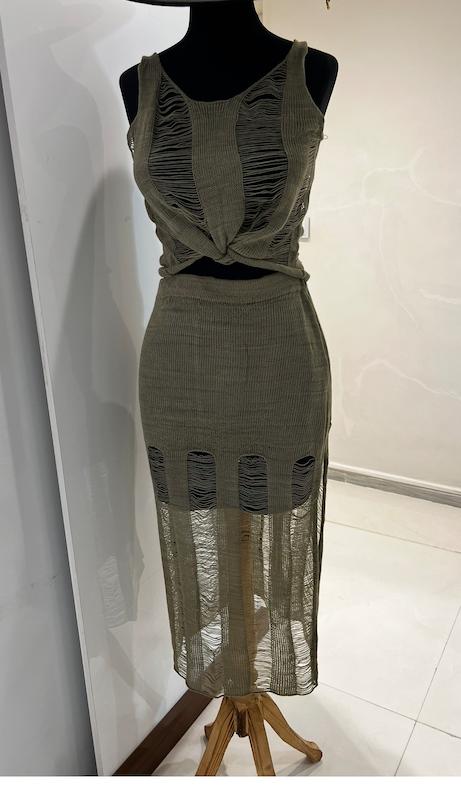 ست تاپ و دامن بافت زاپدار